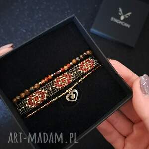 zestaw bransoletek crimson aura - tygrysie oko, karneol i granat bransoletka