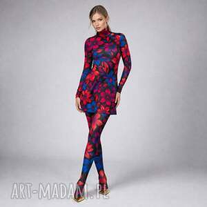 marta flower power - sukienka mini z golfem, efektowna kwiaty, oryginalna