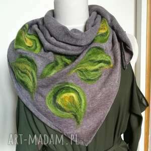 szara chusta handmade wełniana, elementy filcowane - Chustki i apaszki