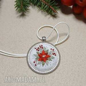 ręcznie haftowany wisior świątecznie filcu stylowo, boho, niebanalnie bez