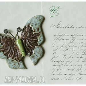 Motyl ceramiczny niebieski śniady - prezent do powieszenia na ścianie