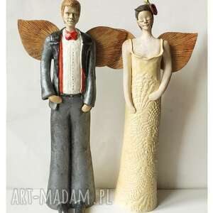 para ślubna z czerwonymi dodatkami, ceramika, anioły