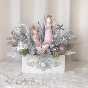 brokatovo świąteczna dekoracja na aniołkami stroik boże narodzenie