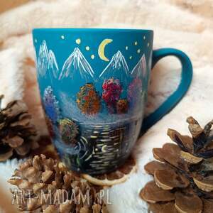 kubki jezioro księżycowe ręcznie malowany kubek jesień w górach, mgła 300 ml