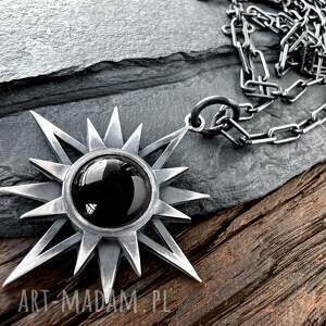 srebrny Gwiazda Wenus z czarnym, wisiorek - onyksem