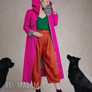 płaszcz wiosenny przeciwdeszczowy magenta, kaptur codzień