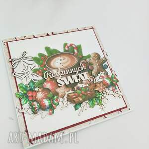 kartka świąteczna rodzinnych świąt z zimową kompozycją - scrapbooking