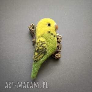 papużka - broszka filcowana papuga, broszka papuga, ptak, biżuteria