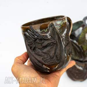 kubek z smokiem spiżowy złoty kamionka mat 600 ml np, ceramika na prezent