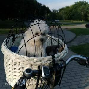 handmade zwierzaki duży kosz na rower biały dla psa