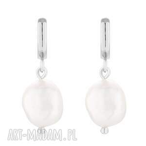 Srebrne kolczyki z perłami, koła, bigle