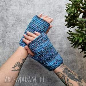 hand-made rękawiczki mitenki ciepłe niebieskie kolorowe