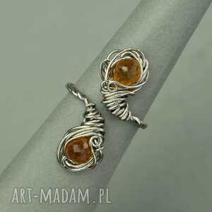 pierścionek regulowany miodowy granat wire wrapping stal chirurgiczna