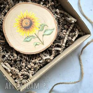 podkładka pod kubek słonecznik, natura, drewno farby akrylowe rustykalny