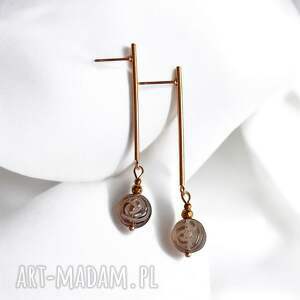 kolczyki różyczki rzeźbiony kwarc dymny długie wyjątkowy prezent