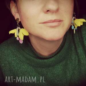 handmade klipsy klipsy kwiaty wiszące eleganckie ekscentryczne asymetryczne