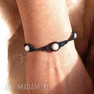 trio opal w makramie czarna bransoletka pleciona z kamieniami naturalnymi