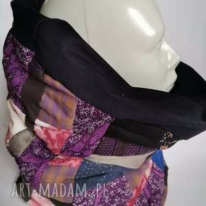 komin duży patchworkowy etno boho na podszewce, ciepły, kolorowy box t1