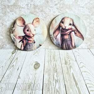 para podkładek - królik i myszka, drewniane zabawki retro, vintage