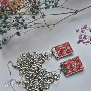 Kolczyki ludowe folkowe ażury wykonane w pojedynczym egzemplarzu