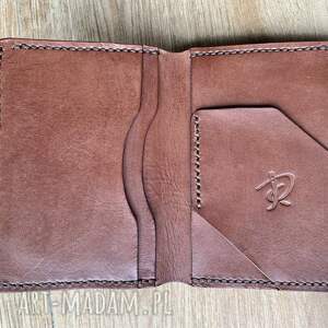 duży brązowy portfel ze skóry ręcznie uszyty vintage