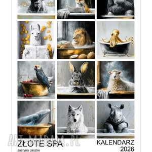 kalendarz 2026 złote spa 15x21 cm, zwierzęta, dekoracja do łazienki prezent