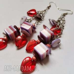 wiszące kolczyki etno boho z box f/44, folk, serca, kolorowe