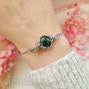 bransoletka agat zielony stal chirurgiczna handmade wirewrapping biżuteria