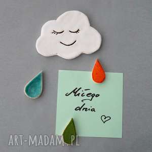 chmurka i krople - magnesy ceramika, kolekcjoner, design, minimalizm, skandynawski