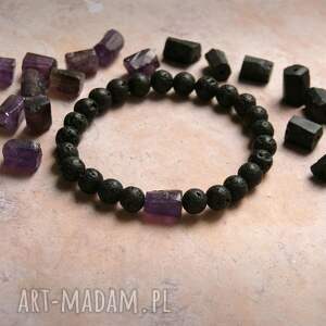 Amulet Równowaga - ametyst i lawa 8mm - męska bransoletka handmade