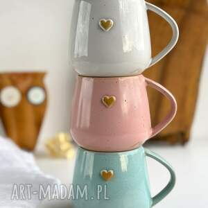 Prezent Zestaw 3 kolorowych kubków z sercem, ceramika, kubek