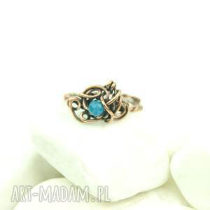 apatyt regulowany pierścionek z miedzi, wire wrapping niej biżteria