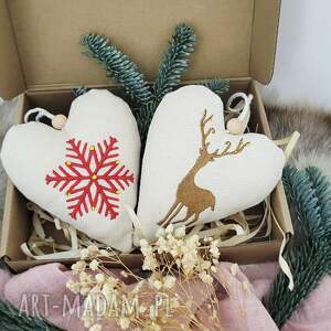 upominki świąteczne SERCE 2szt. ZAWIESZKA Z HAFTEM, boże narodzenie