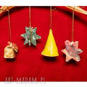 prezent świąteczny Zestaw 4 ręcznie robionych ceramicznych ozdób
