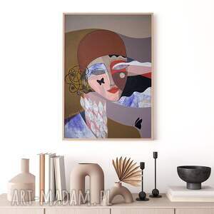 plakat 50x70 cm - dama z motylami, kobieta, twarz, portret
