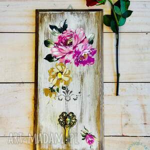 wieszak shabby chic z kwiatami, uchwyt anioł ścianę, klucze