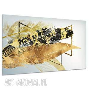 Obraz glamour ze złotymi piórami na płótnie 120x80 cm