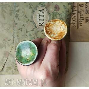 zestaw 2 pierścionków etno, ceramika