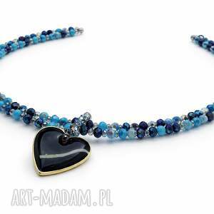 Prezent Naszyjnik Krótki Serce Kryształki Granatowe