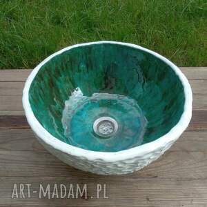handmade ceramika umywalka ceramiczna biało turkusowa
