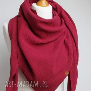 bordowa chusta muślinowa damska bawełniana, trójkątna na wiosnę