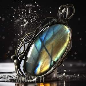 owalny wisior z labradorytem unikatowa biżuteria, duże wisiory, autorska