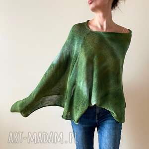 Prezent bawełniana w odcieniach zieleni, ponczo, narzutka