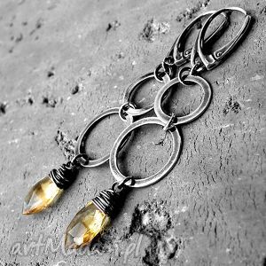 srebro i cytryn - kolczyki - komplet biżuterii, z kamieniami ekskluzywne