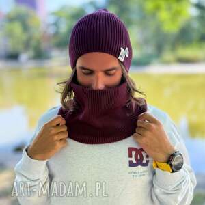 męski bawełniany komin bordo, bordowy na zimę