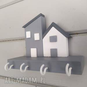 Wieszak domki na klucze. Wieszaczek, drewniany, z haczykami