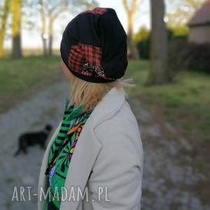 czapka damska szyta patchworkowo kolorowa etno boho wiosenna, kratka wiosna