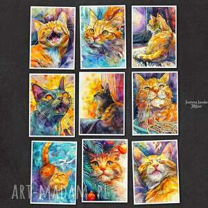 koty rudolf i luna - zestaw 9 grafik 13x18 cm, prezent dla kociarzy, grafiki
