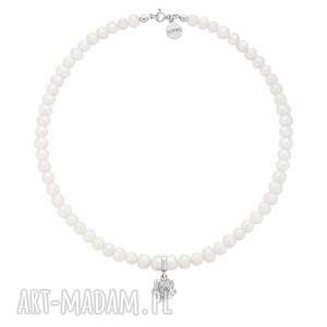 srebrny naszyjnik z pereł naturalnych różą, perła, perły
