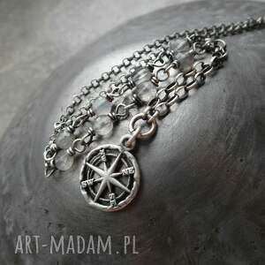 Prezent labradoryty i róża wiatrów, srebro, srebrny naszyjnik